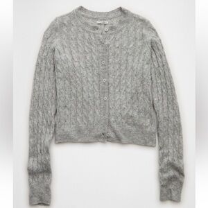 American Eagle Outfitters Woah so soft button front Gray Cable Knit Cardigan